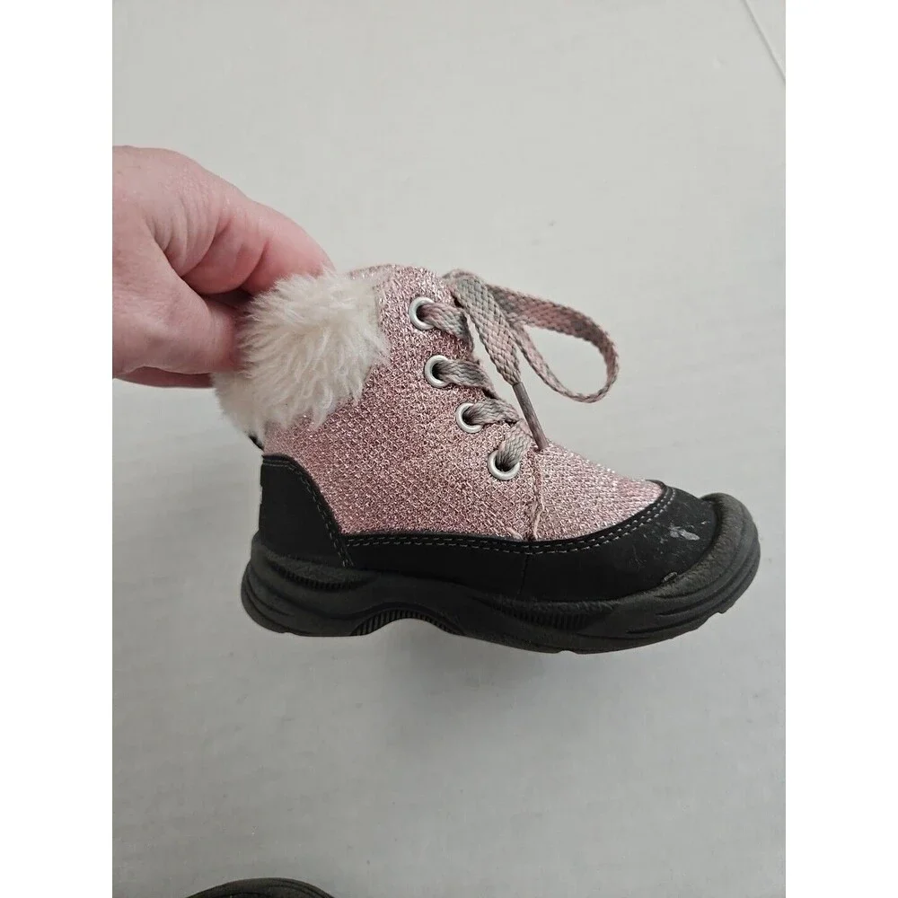 Oshkosh B’Gosh Toddler Girls Sparkly Pink Glitter Lace Up Winter Booties Sz 6 M